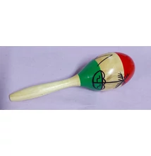 Maracas fa kézi nyeles csörgő, piros zöld festett csíkkal 25 cm-es hanganyaggal