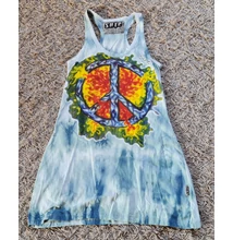 SURE DESIGN batikolt kék pamut kényelmes, könnyű ruha Peace mintával