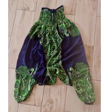 Buggyos Aladdin nadrág egészen sötétkék alapon zöld és sárga mintázattal
