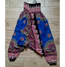 Mély ülepű buggyos aladdin nadrág sötétkék alapon narancs-zöld mandala mintázattal