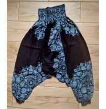 Mély ülepű buggyos aladdin nadrág fekete alapon szürke mandala mintázattal