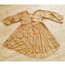 Boho Fashion elegáns mell alatt szabott, bővülő ujjú tunika sárga-narancs színekkel 