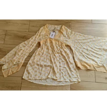 Boho Fashion elegáns mell alatt szabott, bővülő ujjú tunika bézs-arany színekkel 
