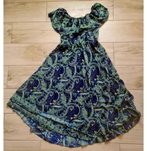 Boho Fashion bő fazonú, mell alatt szabott, aszimmetrikus vonalú, oldalt sliccelt szoknyájú sötétkék ruha