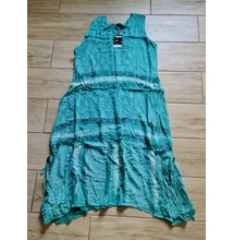 Wow enyhén bővülő, kézzel festett mintás türkizkék ujjatlan ruha 