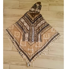 Kapucnis meleg, puha őszi poncsó zsebekkel kék-zöld-barna-szürke színben