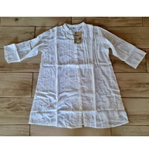 Boho Moda fehér, álló galléros lenge, bő szabású blúz felgombolható ujjal 