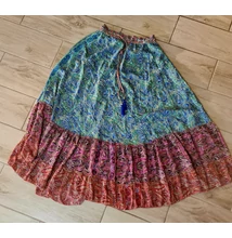 Boho Fashion csodás, bő, szélben szálló, földig érő szoknya kék-zöld-rózsaszín színekben
