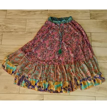 Boho Fashion csodás  bő, szélben szálló, földig érő szoknya rózsaszín-zöld-sárga színekben
