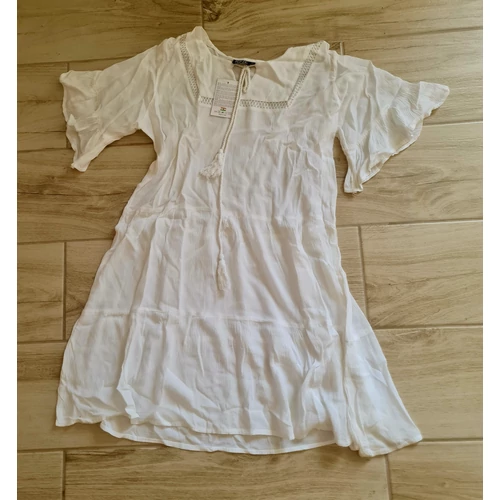 Wow dress elegáns fehér bővülő ujjú tunika-ruha 