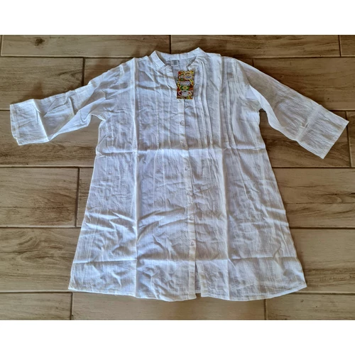 Boho Moda fehér, álló galléros lenge, bő szabású blúz felgombolható ujjal 