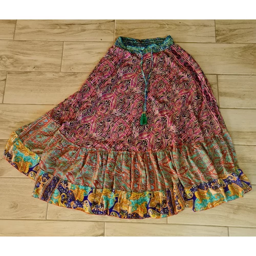 Boho Fashion csodás  bő, szélben szálló, földig érő szoknya rózsaszín-zöld-sárga színekben
